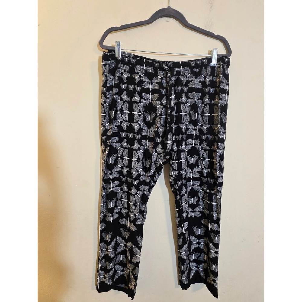 PJ Salvage Luxe Black Butterfly Dragonfly Print Pajama Pants XL Relaxed Lounge